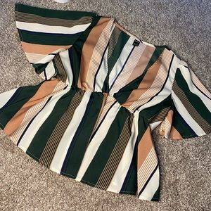 Striped Ruffle Hem Mock Blouse